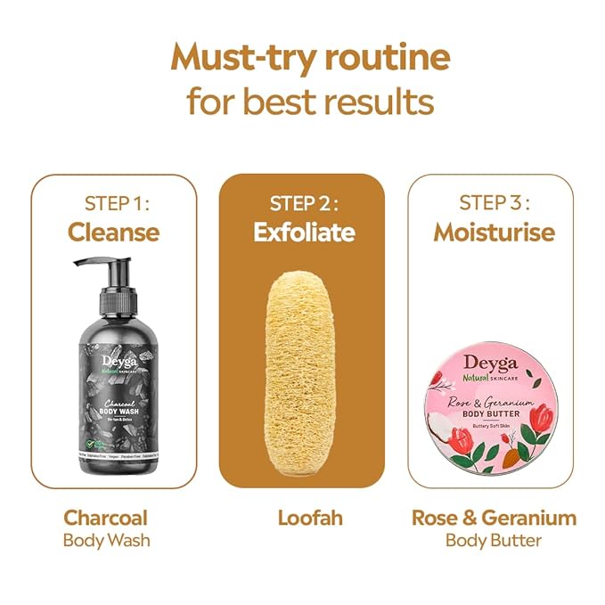 Deyga Natural Loofah – Gentle Exfoliating Bath Sponge for Smooth Skin