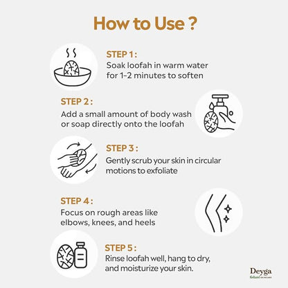 Deyga Natural Loofah – Gentle Exfoliating Bath Sponge for Smooth Skin