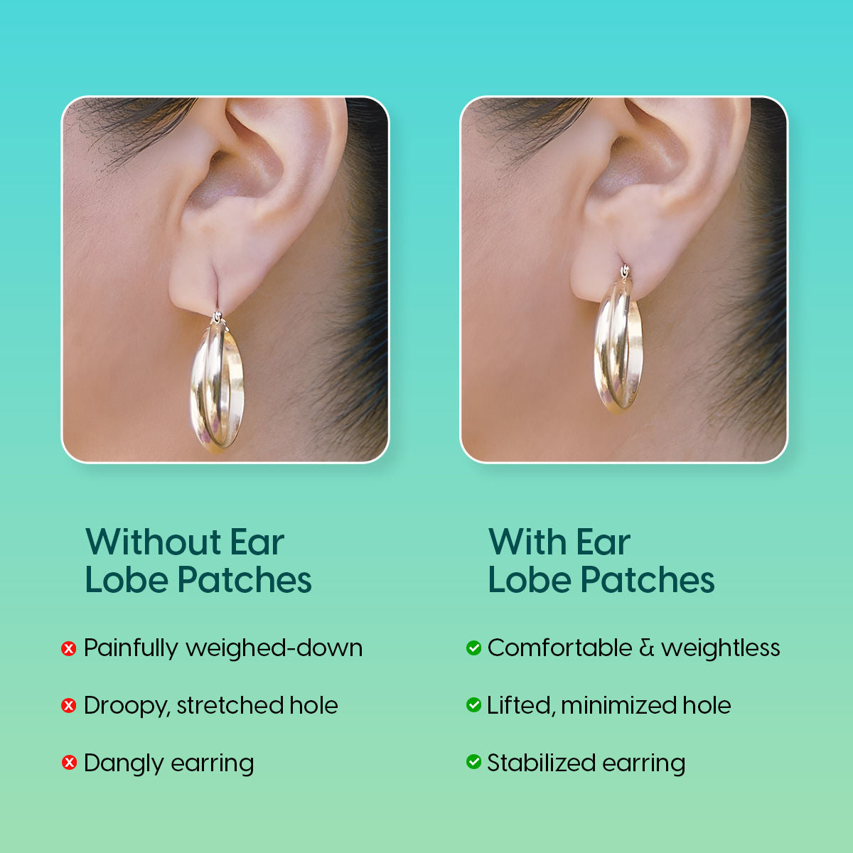Invisible Ear Lobe Support Patches – Comfortable Ear Lift Tape for Earrings